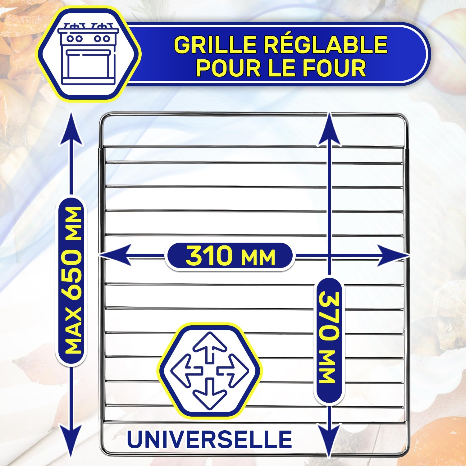 Grille de Four Réglable d'une Profondeur de 310 mm et d'une Largeur de 370 mm à 650 mm Universel pour de Nombreuses Marques - Garantie de 10 Ans – MONTERAL