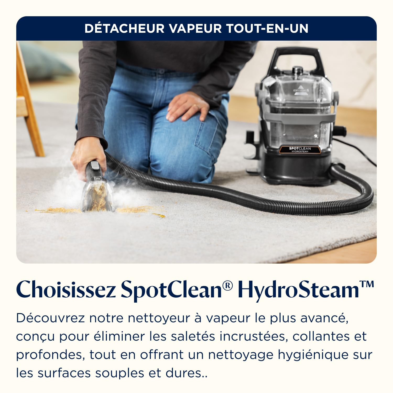 BISSELL SpotClean HydroSteam, Shampouineuse Canapé, Moteur Puissant de 1000W, Nettoyeur Vapeur avec Technologie HydroSteam, Nettoyeur pour Tapis, Moquettes, Meubles, Tissus, Voiture & Plus, 3689N