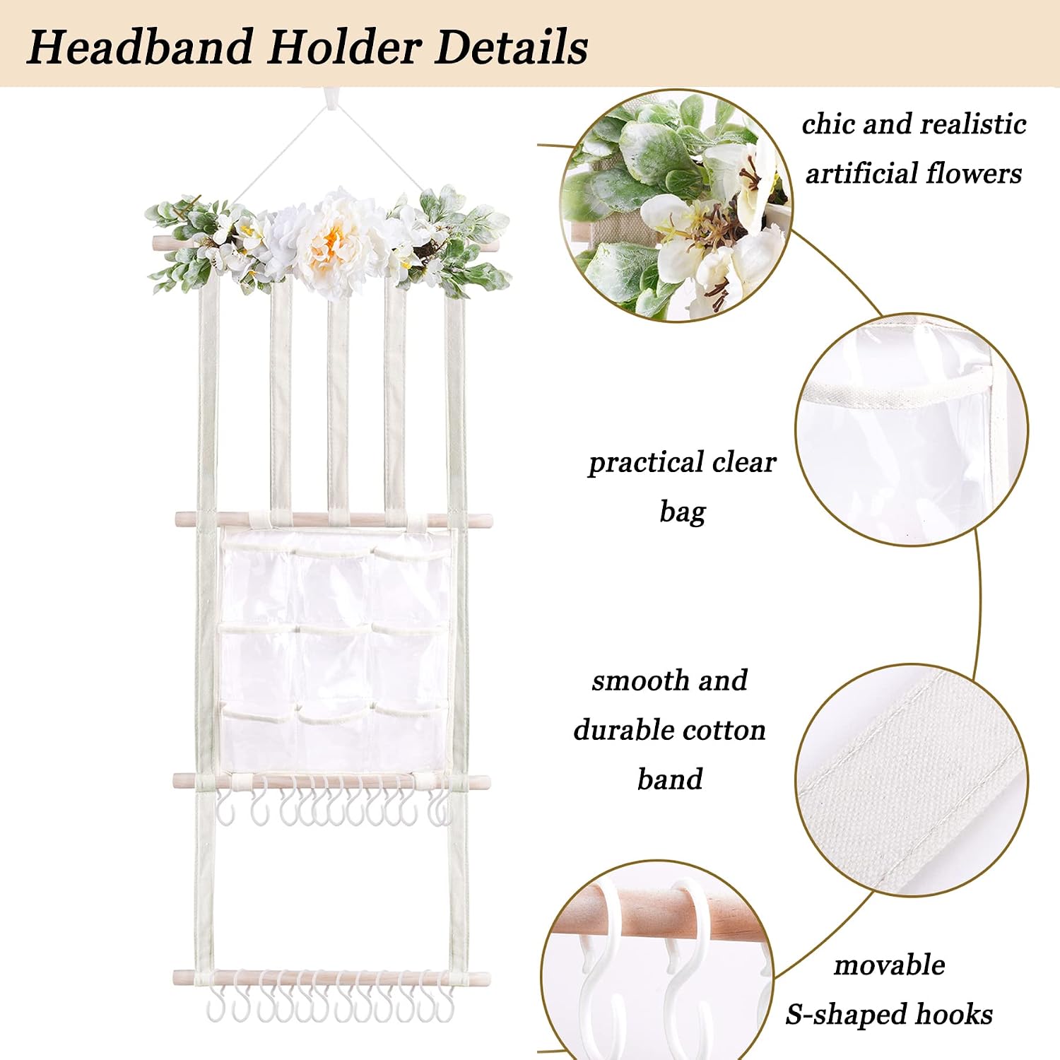 Headband/Hair Bow Holder for Girls, Flower Hair Bows Organizer Wall Hanging Decor Chic Christmas Gift Baby Hair Accessories Storage Organizers for Nursery Todder Girls Room
