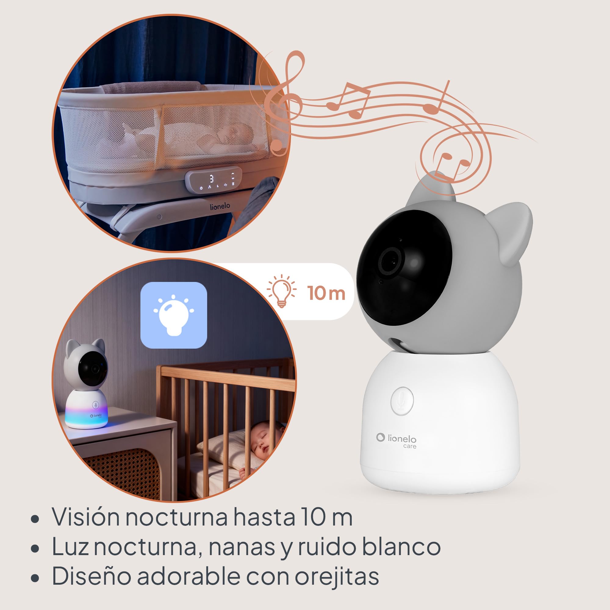 Lionelo Babyline 9.2 AI - Vigilabebés con cámara 2K y Monitor de 5 Pulgadas, WiFi de Doble Banda, detección de IA de vinos y Sombrero, Seguimiento de Movimiento, Sensor de Temperatura y Humedad