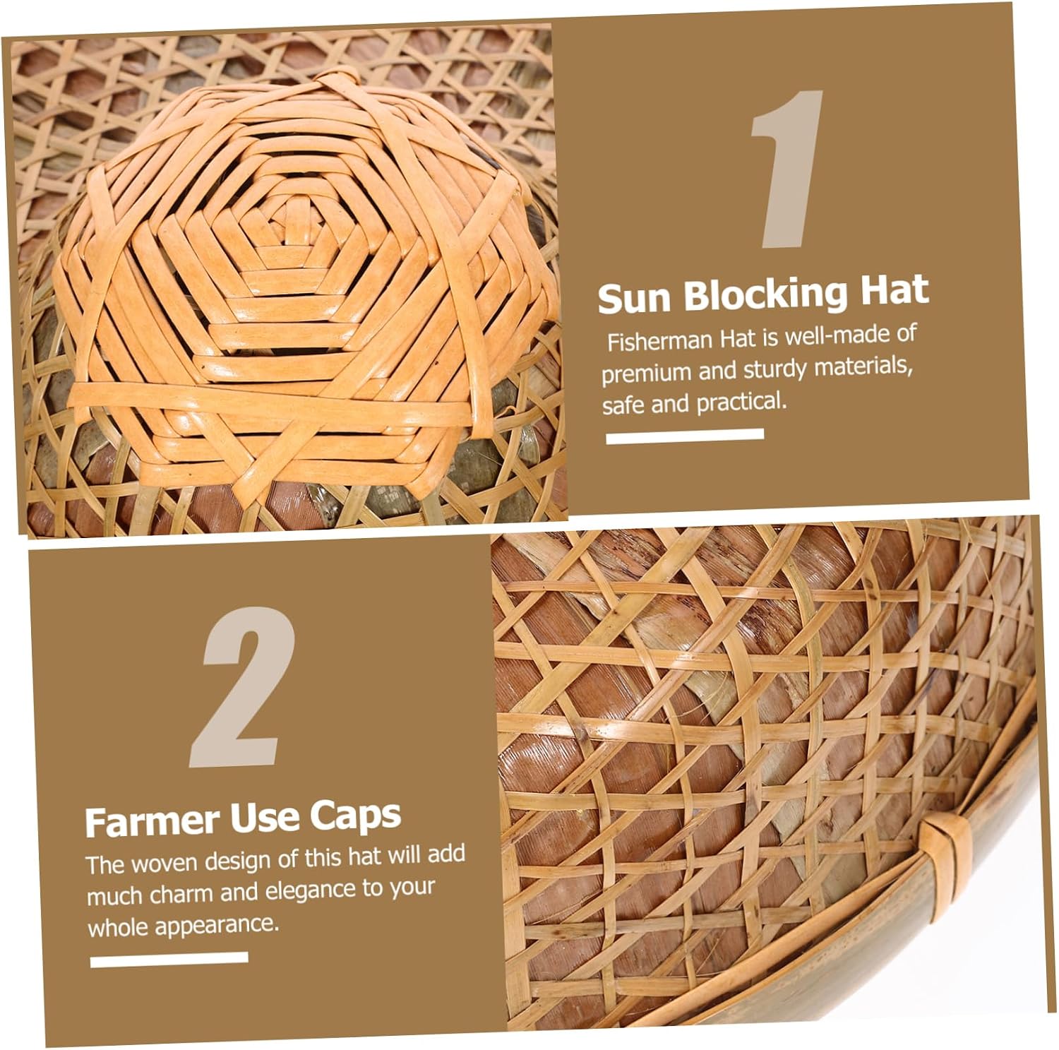 Large Brim Bamboo Hat Chinese Oriental Asian Straw Sun Hat Hand Woven Sun Blocking Cap for Men