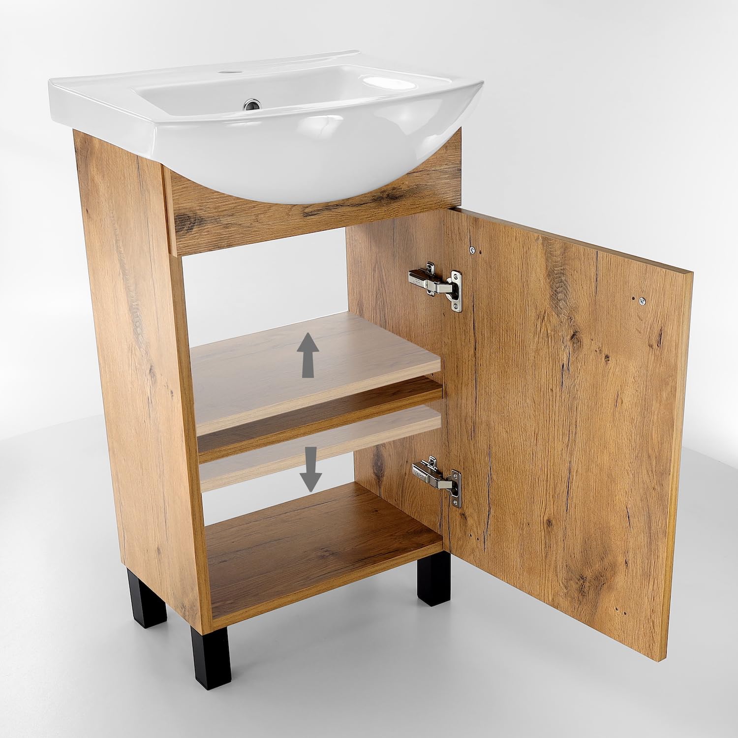 Lavabo con armario bajo 50 cm de ancho, armario bajo lavabo Altea con lavabo Lancelot roble - Mueble bajo lavabo para baño, armarios de baño