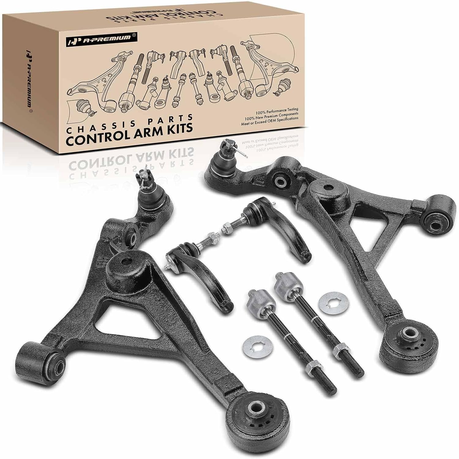 A-Premium Set of 6, Front Lower Control Arm, Inner Outer Tie Rod End, Compatible with Chrysler Sebring 1996-2006, Cirrus 1995-2000, Dodge Stratus 1995-2006, Plymouth Breeze 1996-2000