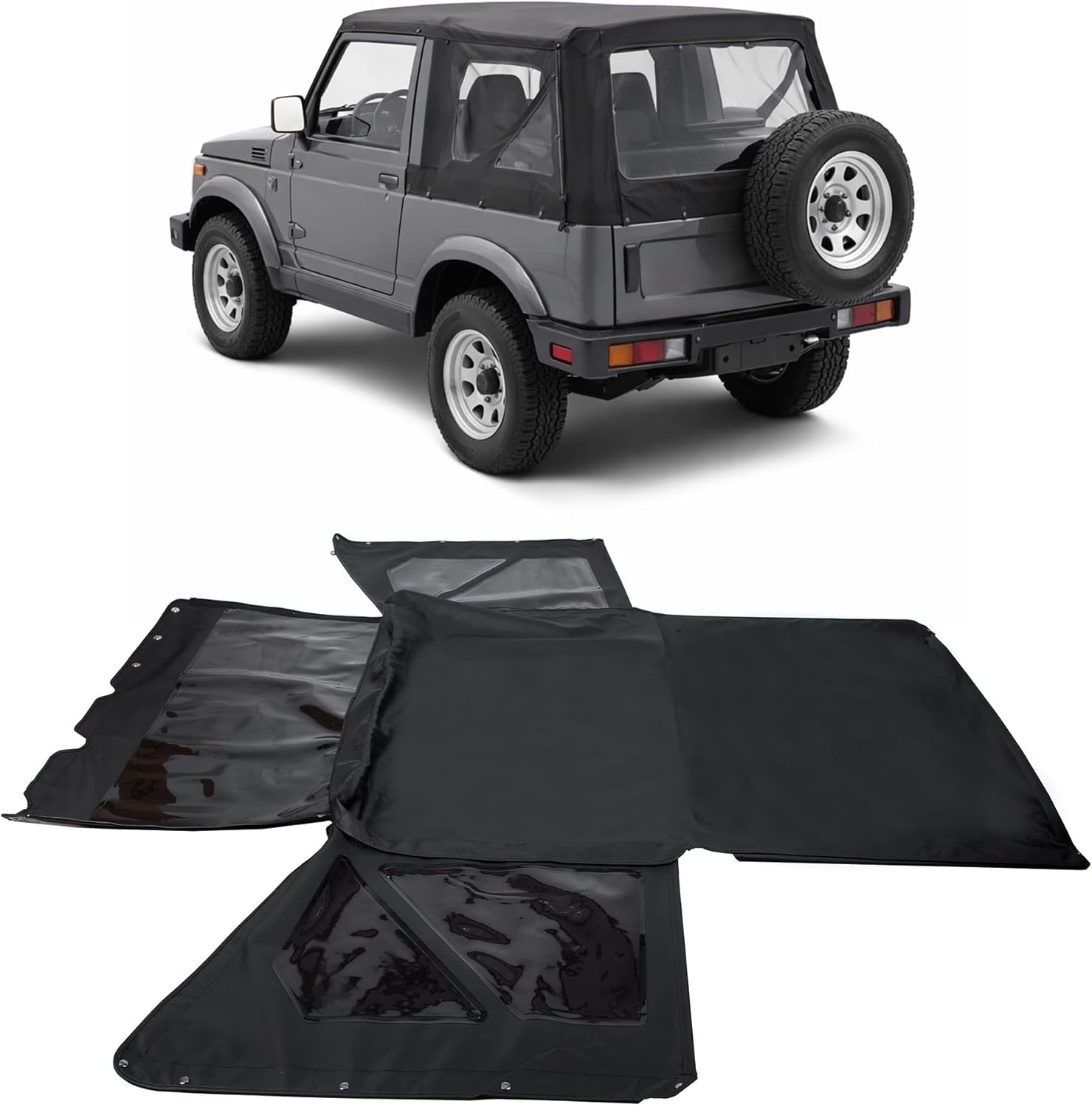 ALMULOO Replacement Soft Top Compatible with 1986-1994 Suzuki Samurai w/Tinted Zip Out Windows Sailcloth Vinyl Black