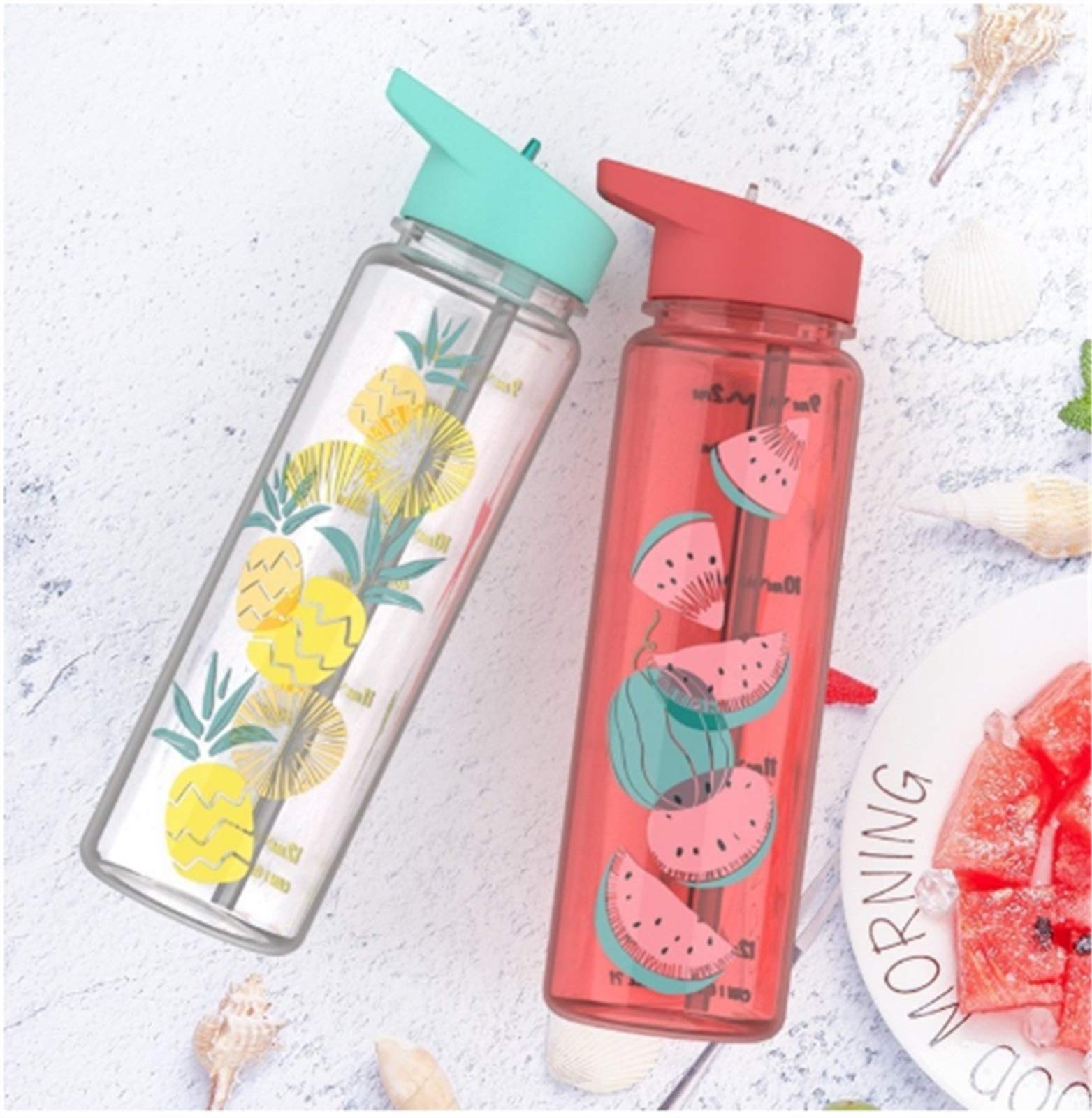 Botella de agua plástica linda del unicornio de la historieta 720ML para la botella de la botella de la paja de los deportes de la muchacha de los niños Botella de agua plástica portátil al aire libre