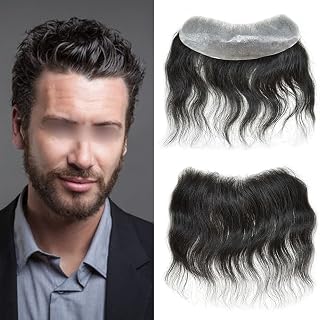 Mens Frontal Hairpiece Hairline Replacement System Real Human Hair Forehead Hairline Men Hair System V-Shape Hair Topper (SK-V Full Poly, #17 DARK ASH BLONDE)