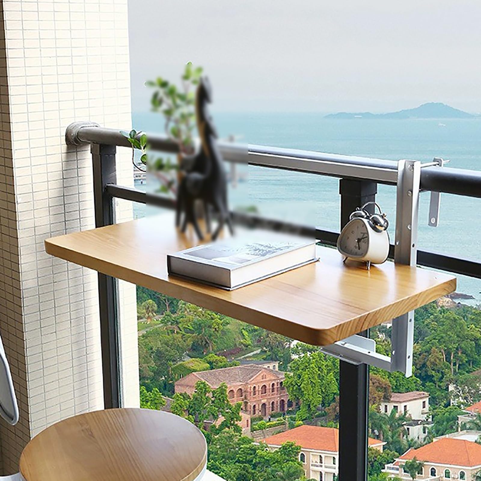 SXZenSpace Balcony Table Foldable Bar for Railings, Adjust Height Hanging Railing Flower Stand Studying(100cm/39in)