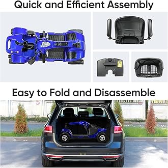 Upgrade 4 Wheel Mobility Scooters for Seniors Electric Scooter with Seat for Adults with Lights Powered Foldable Scooter Compact Duty Travel Scooter w/Basket and Extended Battery, Blue