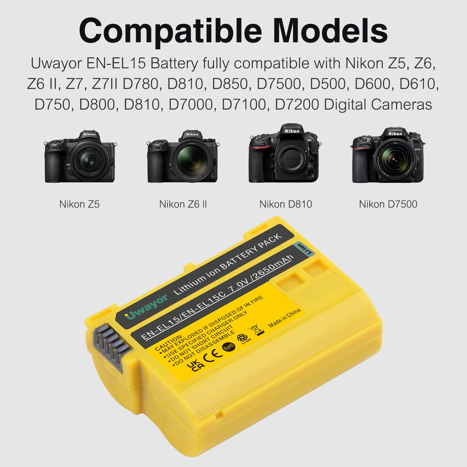 Super Hi-Capacity EN-EL15 Battery For Nikon D7500 & D500 Cameras - 2500mAh Li-Ion By Vivitar
