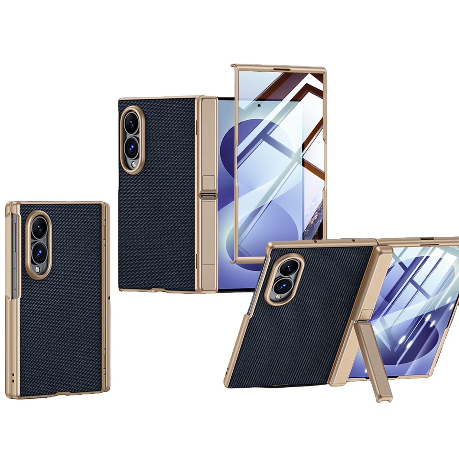 FDUJINH Cover for Samsung Galaxy Z Fold 8, Full Hinge Protection Kickstand Case Built-In Screen Protector Film Business Style Leather Shell