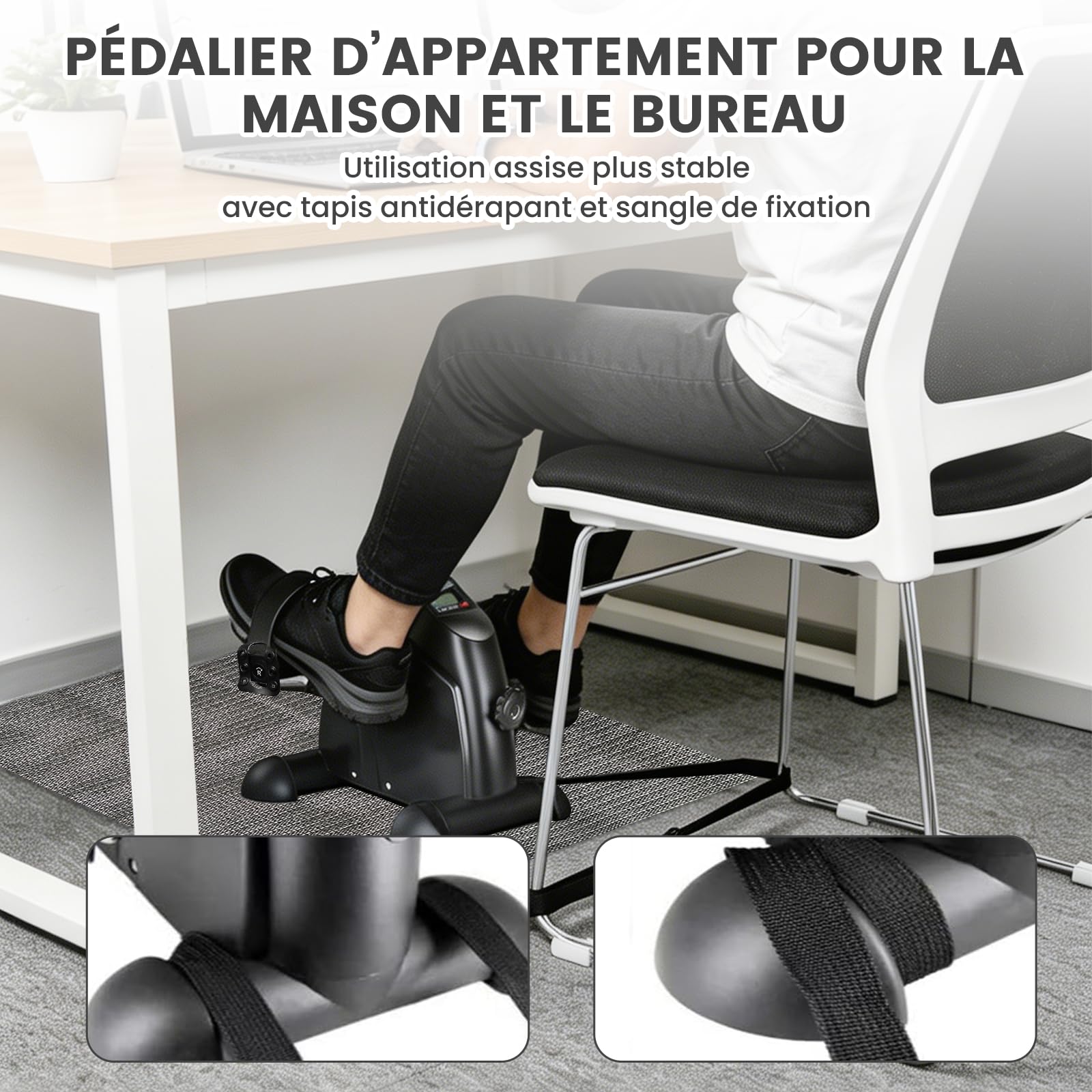 Pédales statiques pour personnes âgées, pour exercice de rééducation des jambes et des bras, pédalier compact, portable et facile à monter et à utiliser, mini vélo pour exercices (noir)