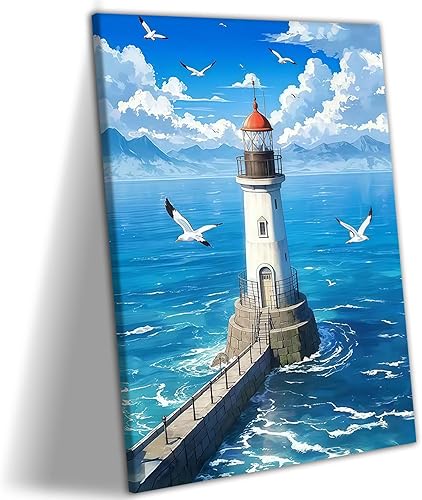 Miniatura 8 de 2 lienzos enmarcados para pared, impresiones artísticas de gaviotas volando sobre olas del océano, póster de pintura náutica costera, galería, para