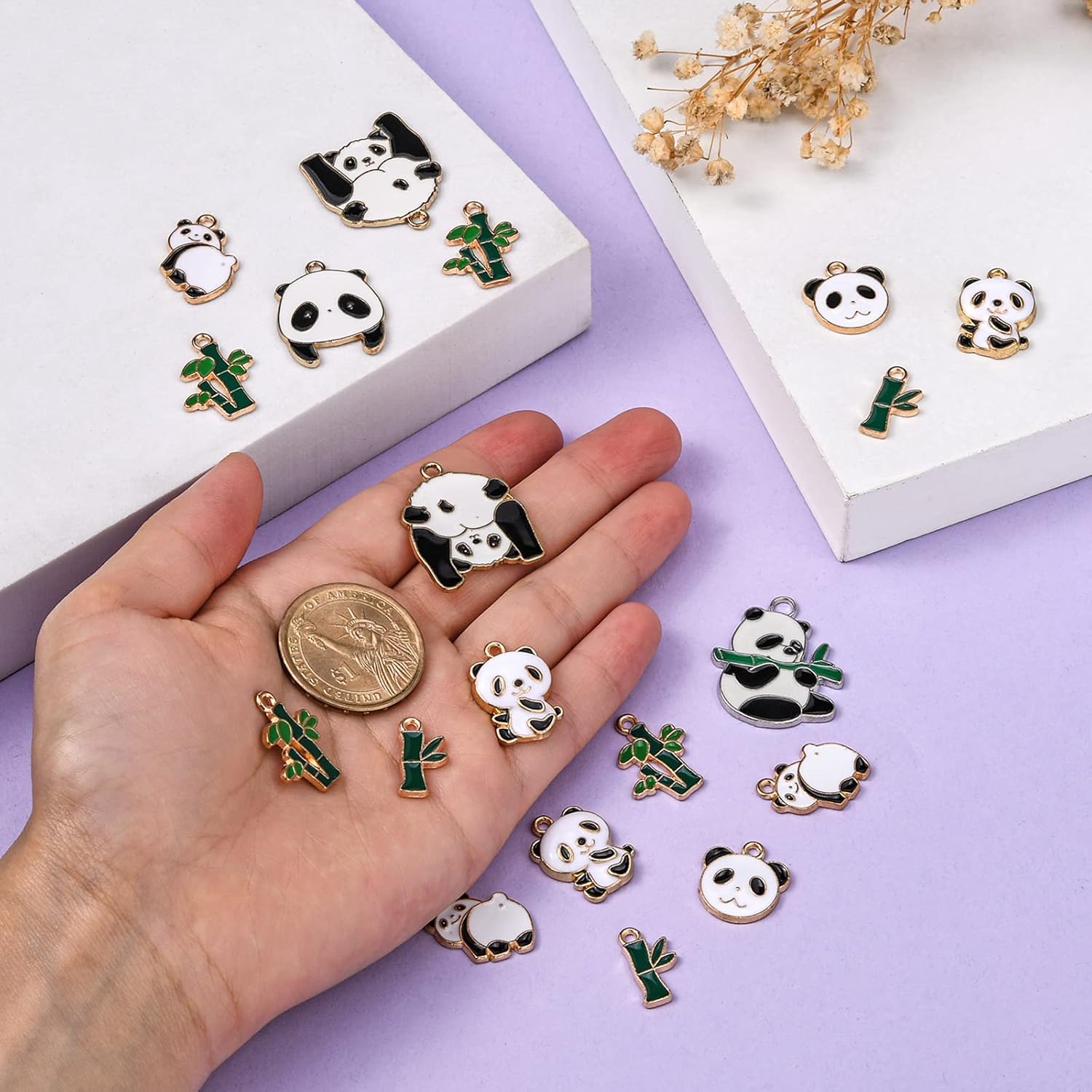 BEEFLYING 32 Pcs 8 Styles Alloy Enamel Panda and Bamboo Charms Light Gold Animal Pendants for DIY Necklace Bracelet Jewelry Keychain Crafts Making - Image 3