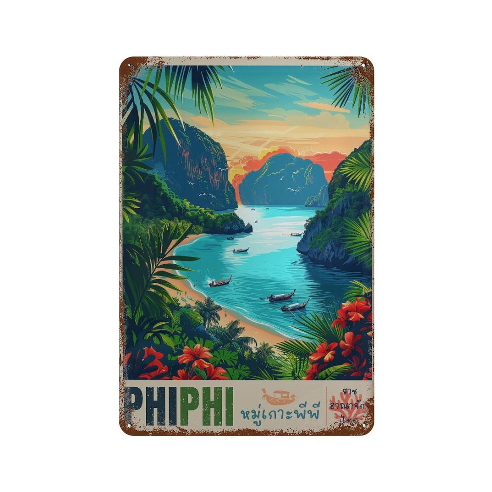 xiaoxiaoshen Koh Phi Travel Thailand Island Wall Decor Art Metal Tin Poster Modern Home Decor Art Home Bar Shop Decorations Vintage Sign 30x20cm