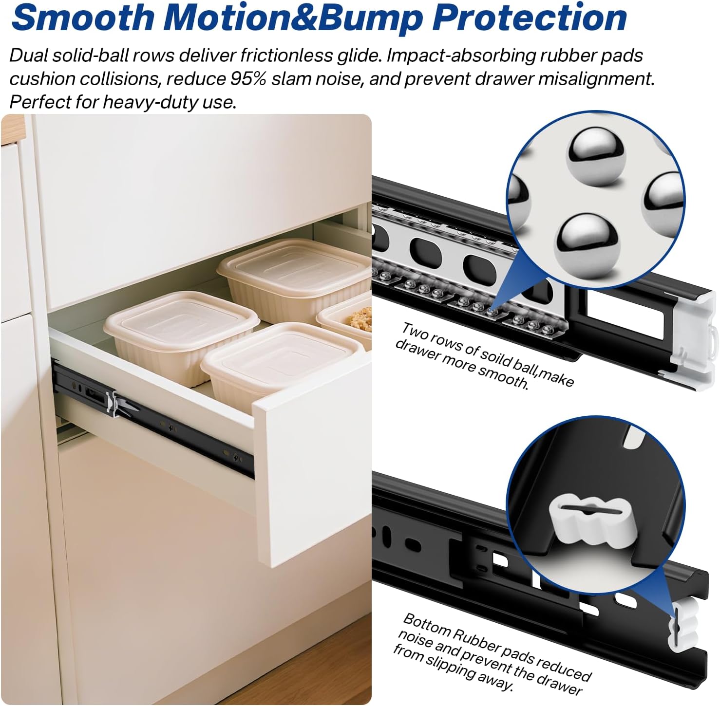 10 Pairs Side Mount Ball Bearing Drawer Slides 22 Inch Full Extension Dresser Rails Heavy Duty Kitchen Cabinet Drawer Glides Tool Box Trash Can Runners 100 LB Capacity