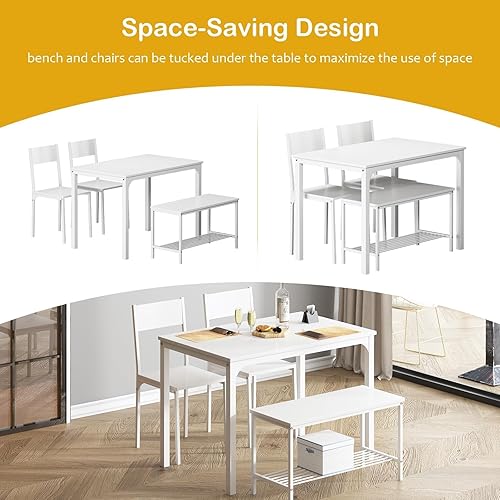 Miniatura 7 de SogesPower Juego de mesa de comedor para 4, juego de mesa de comedor de cocina con 2 sillas y 1 banco, juego de mesa de cocina para 4 personas