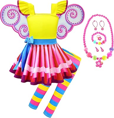 Akokvlar Fancy Fairy Costume for Girls Nancy Halloween Dress with Butterfly Wings Leggings (4T, Yellow)
