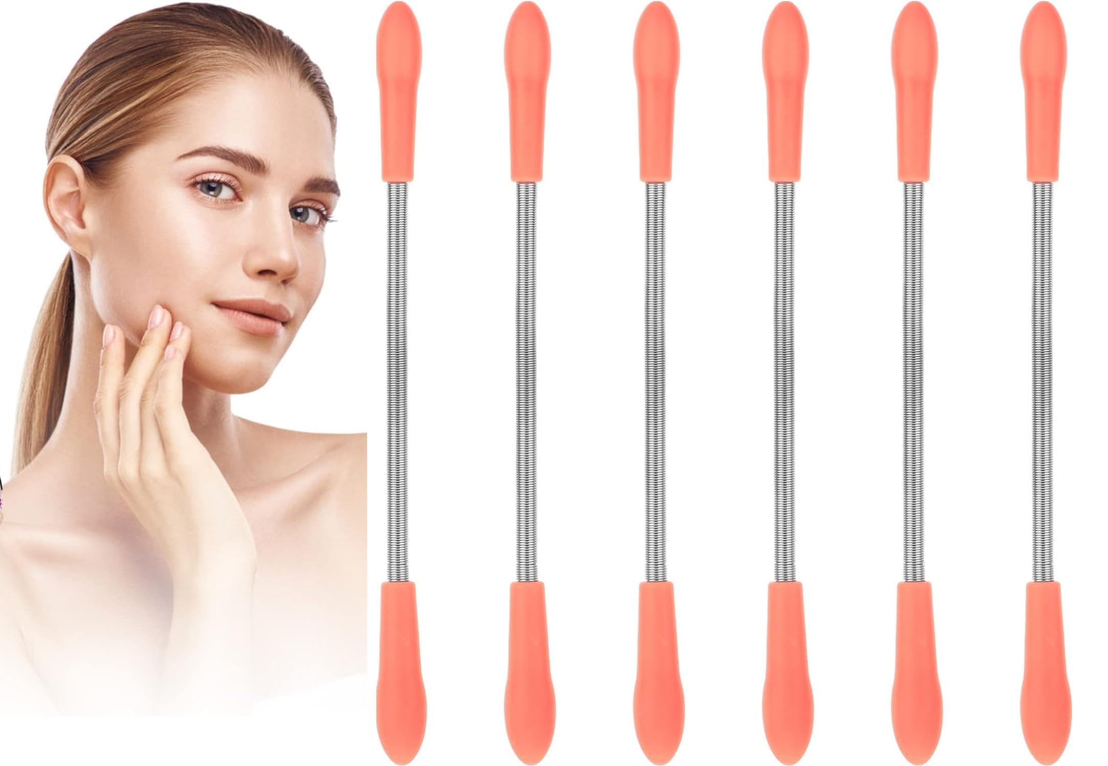 6 Pieces Pink Facial Hair Remover Spring Eyebrow Face Epilator Coil Portable for Women Chin Cheek Mustache Upper