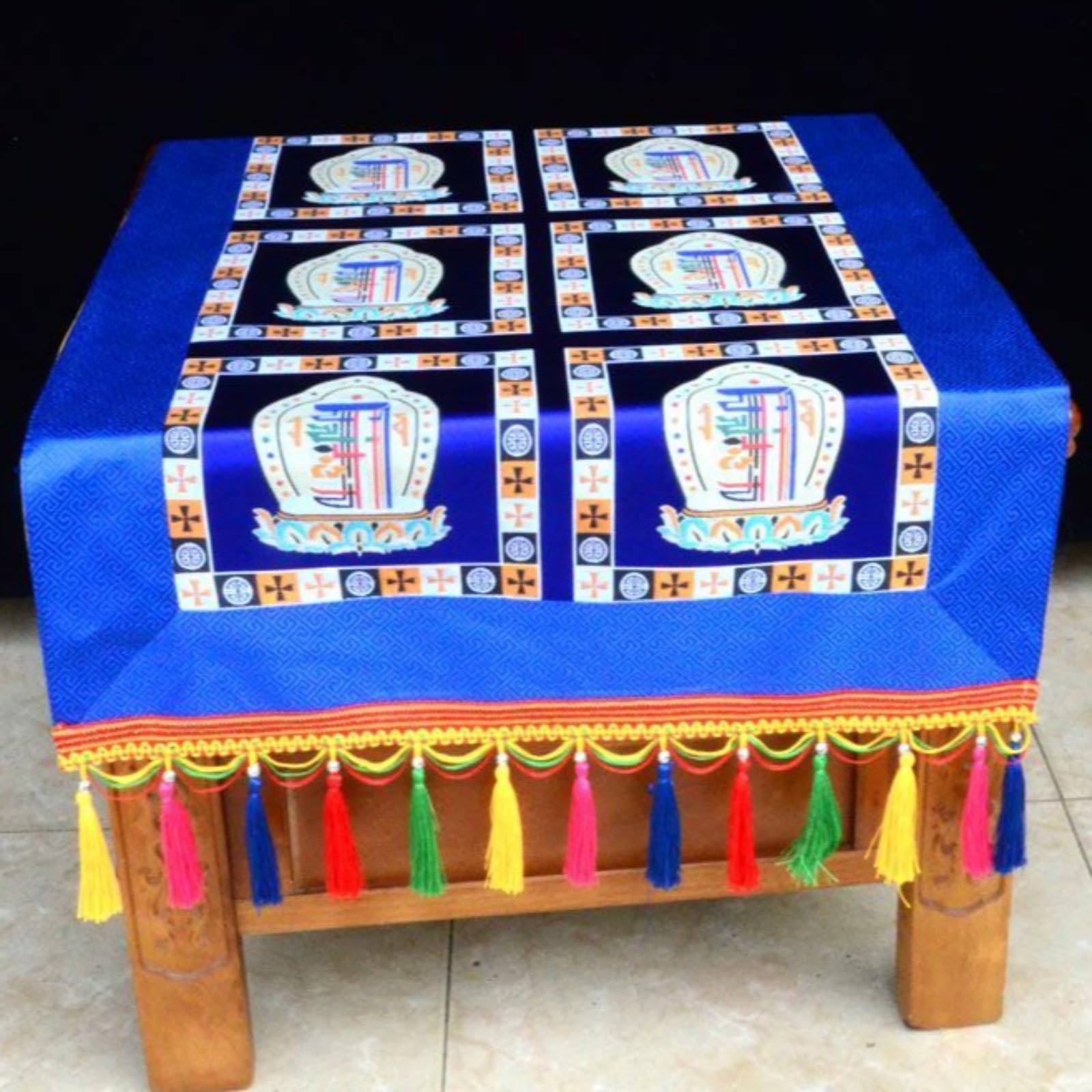 Nappe tibétaine de 115 cm pour table de salle à manger et autel de style ethnique