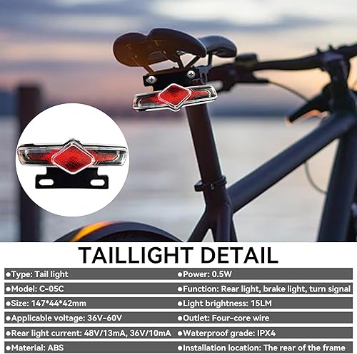 Miniatura 4 de Juego de luces traseras y faros delanteros para bicicletas, luces de advertencia delanteras y traseras con luz giratoria, luz de freno, bocina para