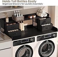 Vista 2 de 4 Drawers Washer Dryer Countertop with Shelf, 27.5" D x 54" W Laundry Topper with 3.54" High Guardrails and Non-Slip Pads,Extra Storage Organizer