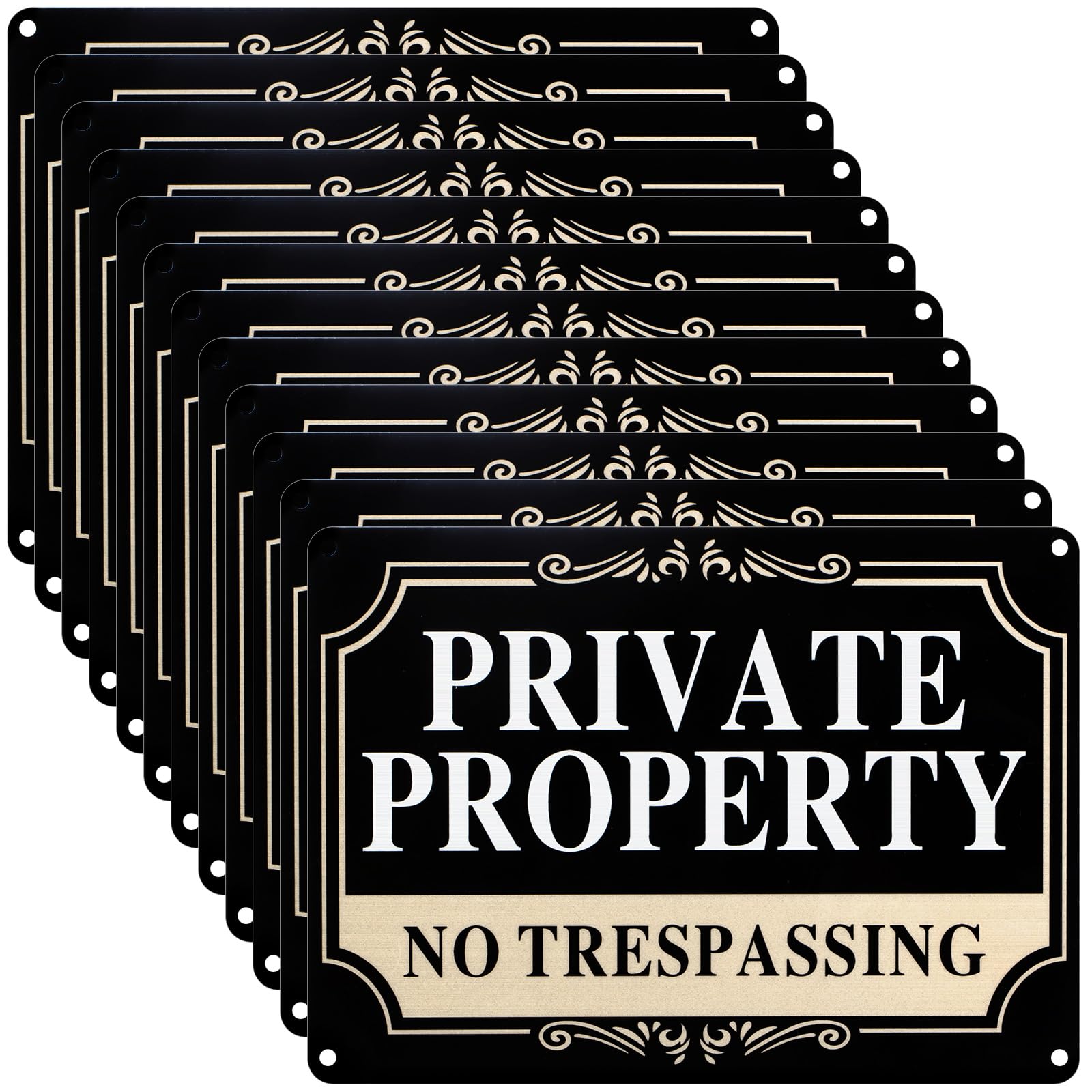 Leifide 12 Pcs No Trespassing Signs Private Property Metal Reflective Aluminum No Trespassing Sign Weatherproof Warning Signs for Property Security Outdoor Yard Home, 7 x 10 Inch (Black)