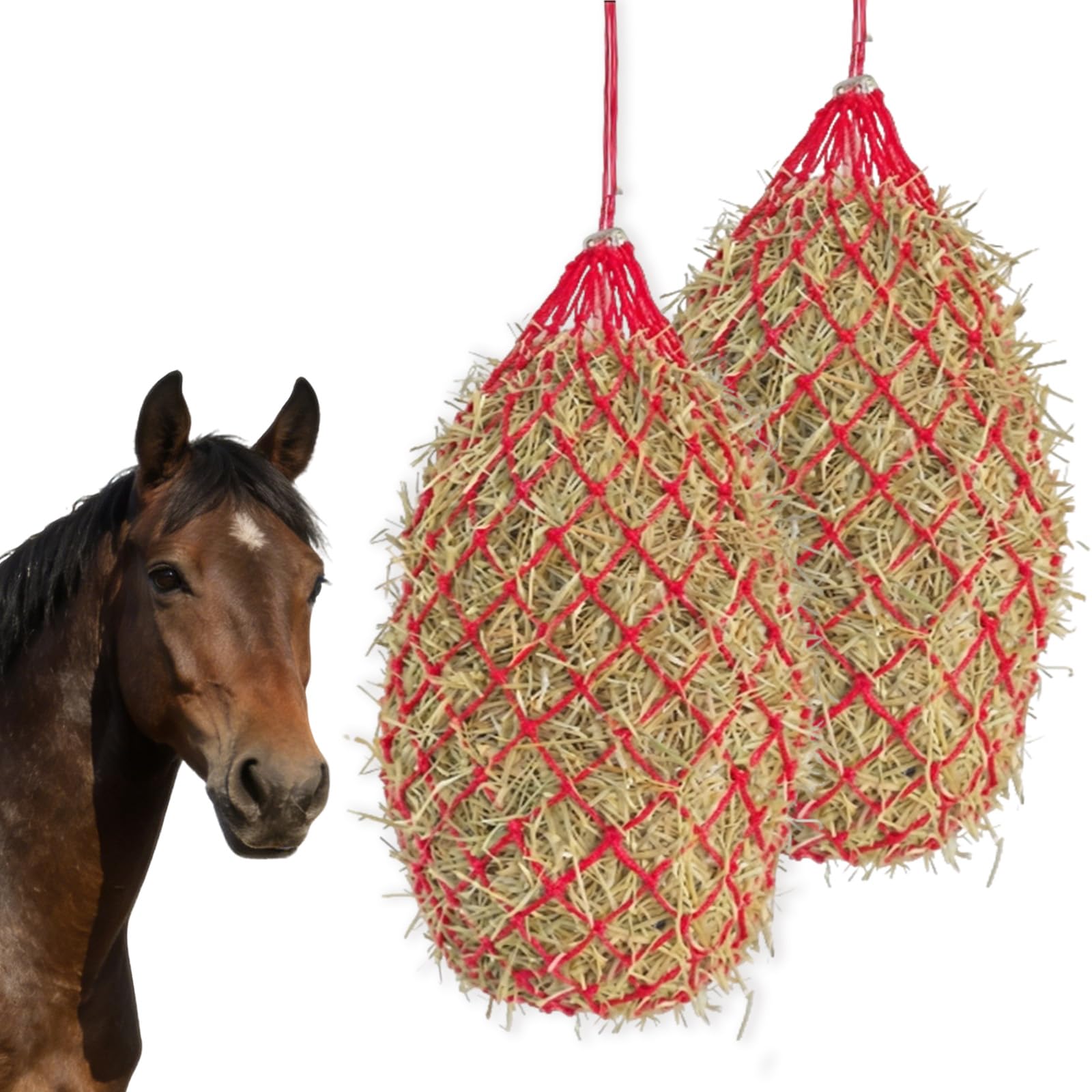 2 reti da fieno per cavalli, grandi 10 kg, rete da fieno a maglia stretta, 10 x 10 cm, borsa da pranzo, cavallo, balle rotonde per cavalli, per un'alimentazione adeguata, per cavalli, per una migliore