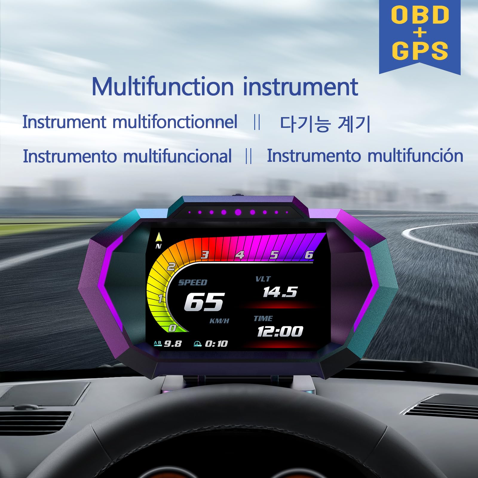P24 HUD Head Up Display OBD2+GPS LCD Auto Digital Tacómetro RPM/Alarma/Temp Inclinómetro para todos los vehículos