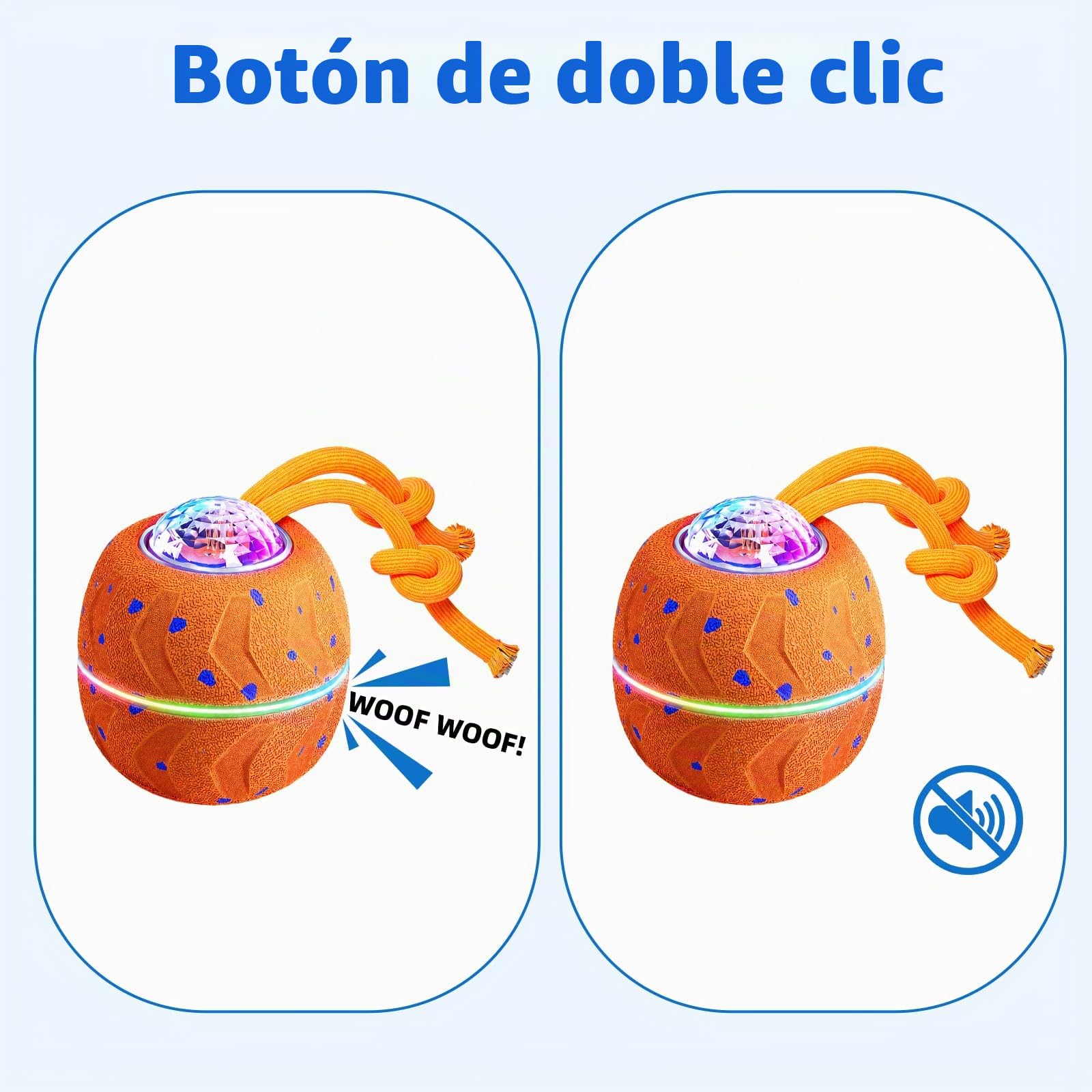 Pelota Interactiva para Perros - Wicked Ball Rolly con Cuerda y Ladridos, Juguete Interactivo Inteligente para Perros con 3 Modos de Juego, E-TPU, USB-C Recargable, Luces RGB, Adecuado para Perros