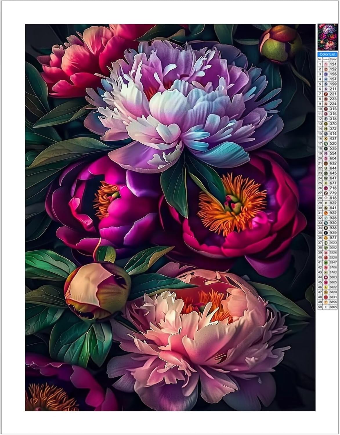 TMOLZ Peony Flower Diamond Painting Kit, Adult 5D Full Diamond Diamond Painting Kit, Flower Diamond Painting Kit 16x20 Inch