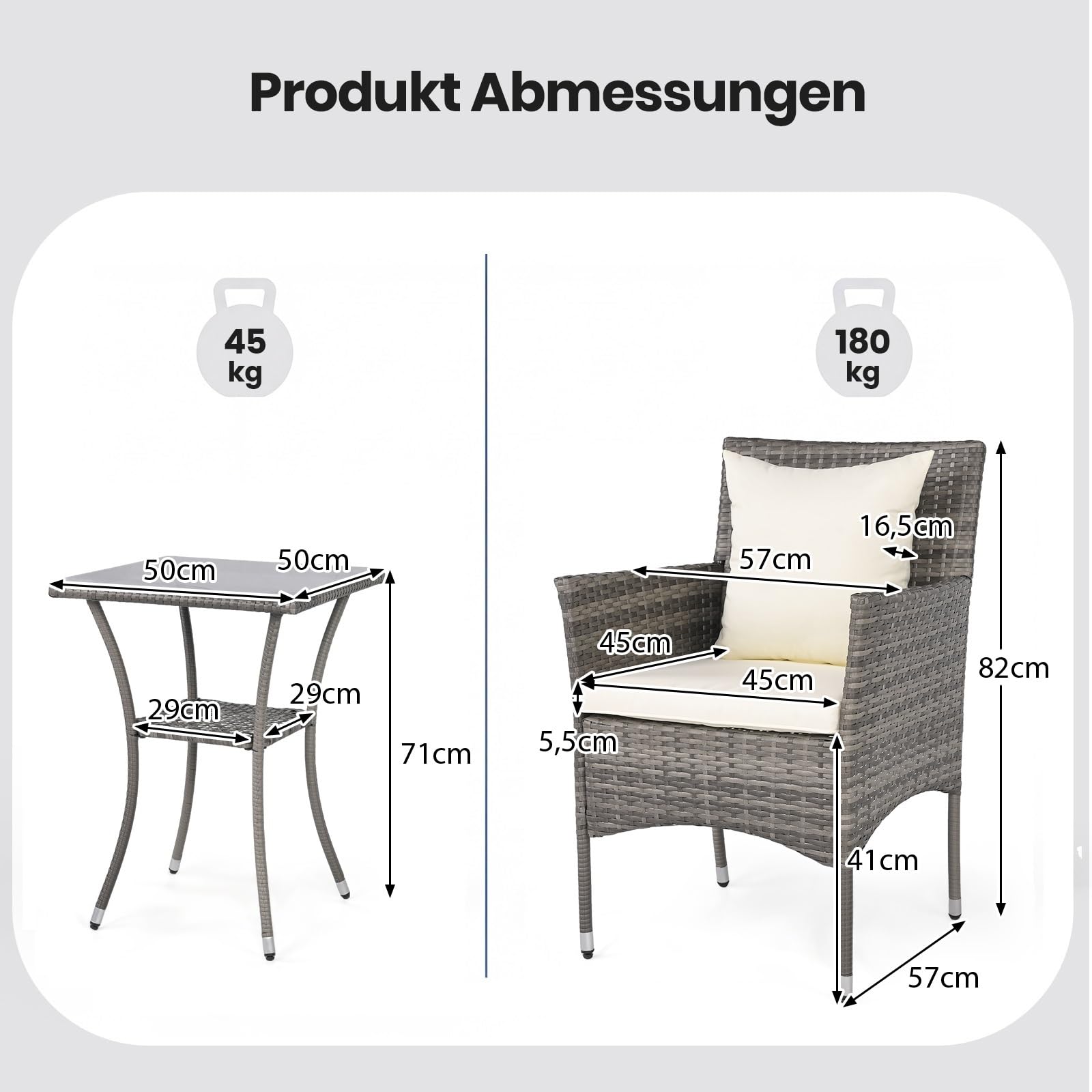 GIANTEX Set Mobili da Balcone 3 Pezzi, Tavolo e 2 Sedie in Rattan con Cuscini