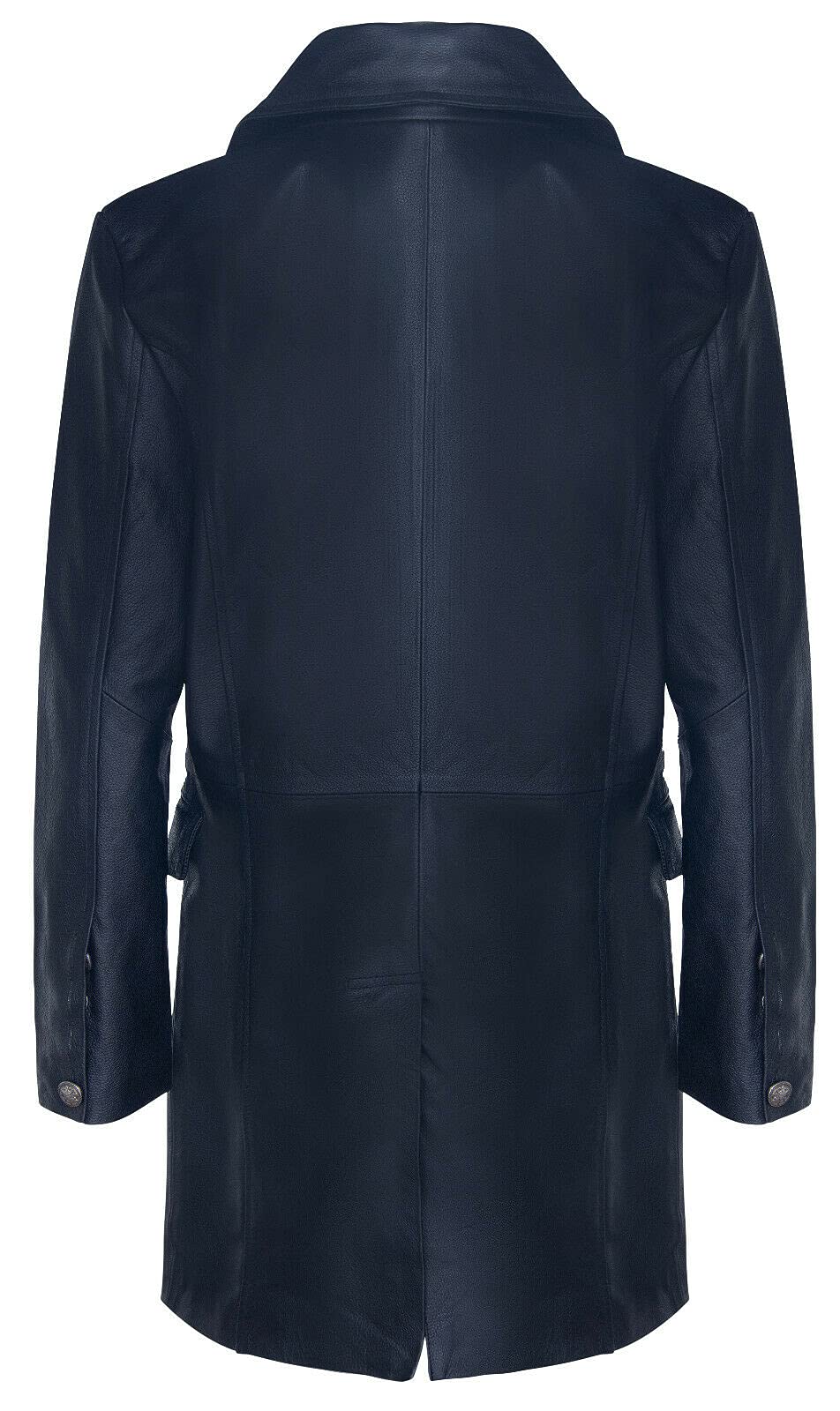 Infinity Leather Abrigo Largo para Hombre de Cuero Negro Estilo U-Boat Gabardina Militar Alemana de la II Guerra Mundial