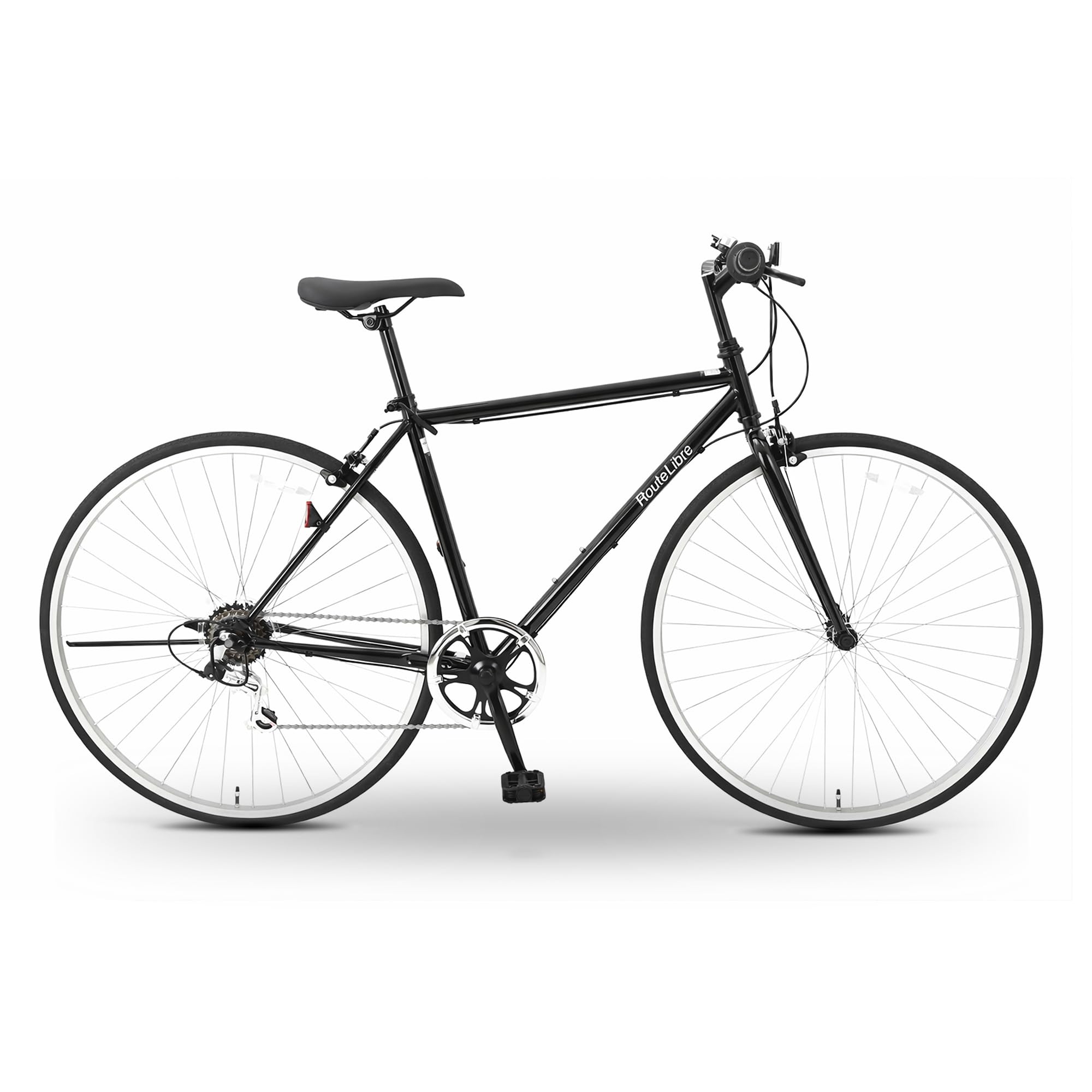 MAKTA Hybrid Bike, 700C, Ideal for Commuting to Work or School, Shimano 6-Speed Shifter, Flat Handle, Street Riding, Sports Bike, Bicycle, Unisex, Lightweight Steel Frame Black Main unit only (black specification)
