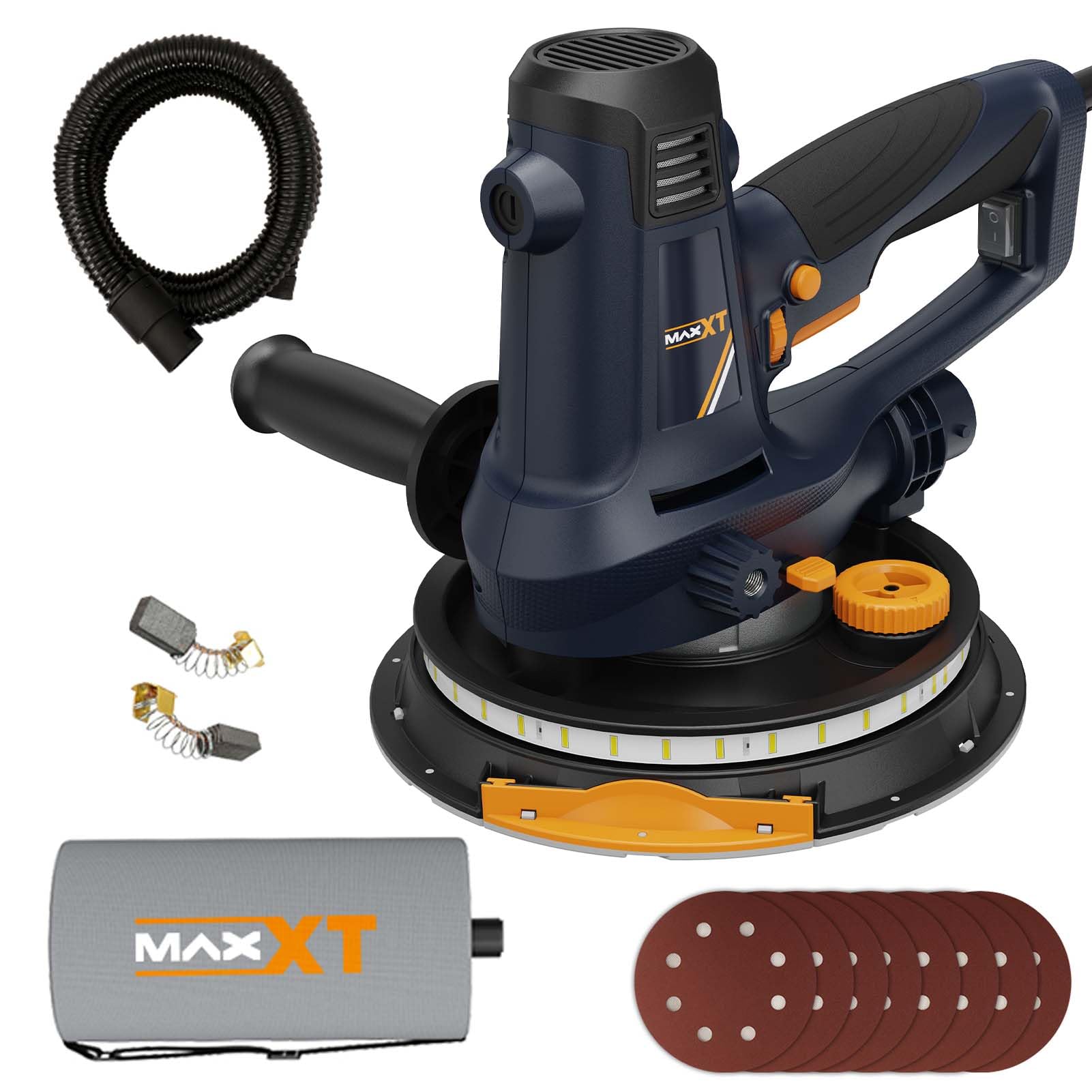 MAXXT 810W Handschleifmaschine für Trockenbau, Elektroschleifmaschine für Wände, 1500-2800RPM variable Geschwindigkeit, einstellbare Absaugung, Grob- und Feinschliff, Selbstabsaugung
