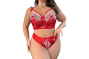 Women's Plus Size Sexy Lace Cut Out Bralettes and Panty Lingerie Set