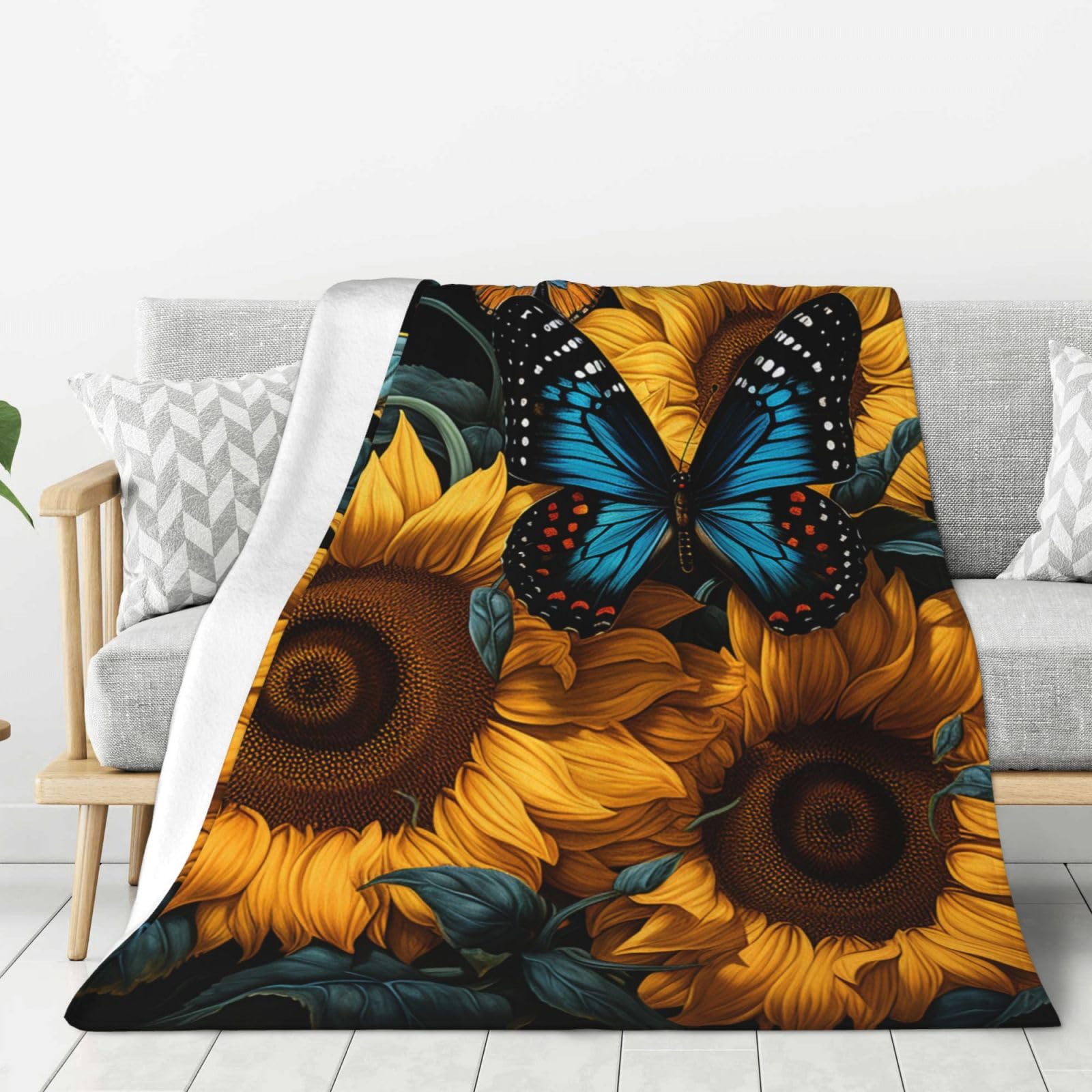 Couverture en flanelle papillon bleu 152x127 cm pour lit et canapé