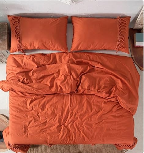Miniatura 5 de Funda de edredón de algodón con borlas, funda de edredón de algodón lavado, color naranja óxido, funda de edredón para mujer, funda de edredón