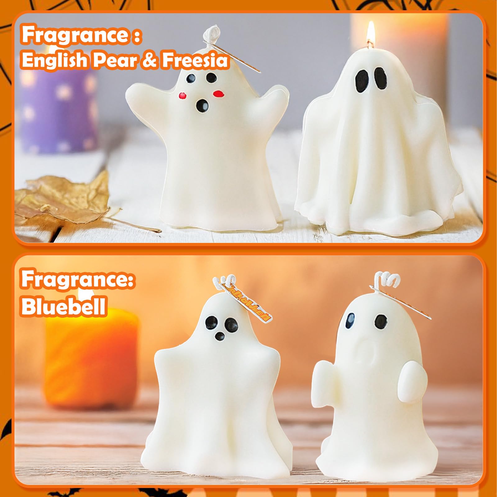 8P Bougies Parfumées Halloween,Cire De Soja Naturelle,Durée