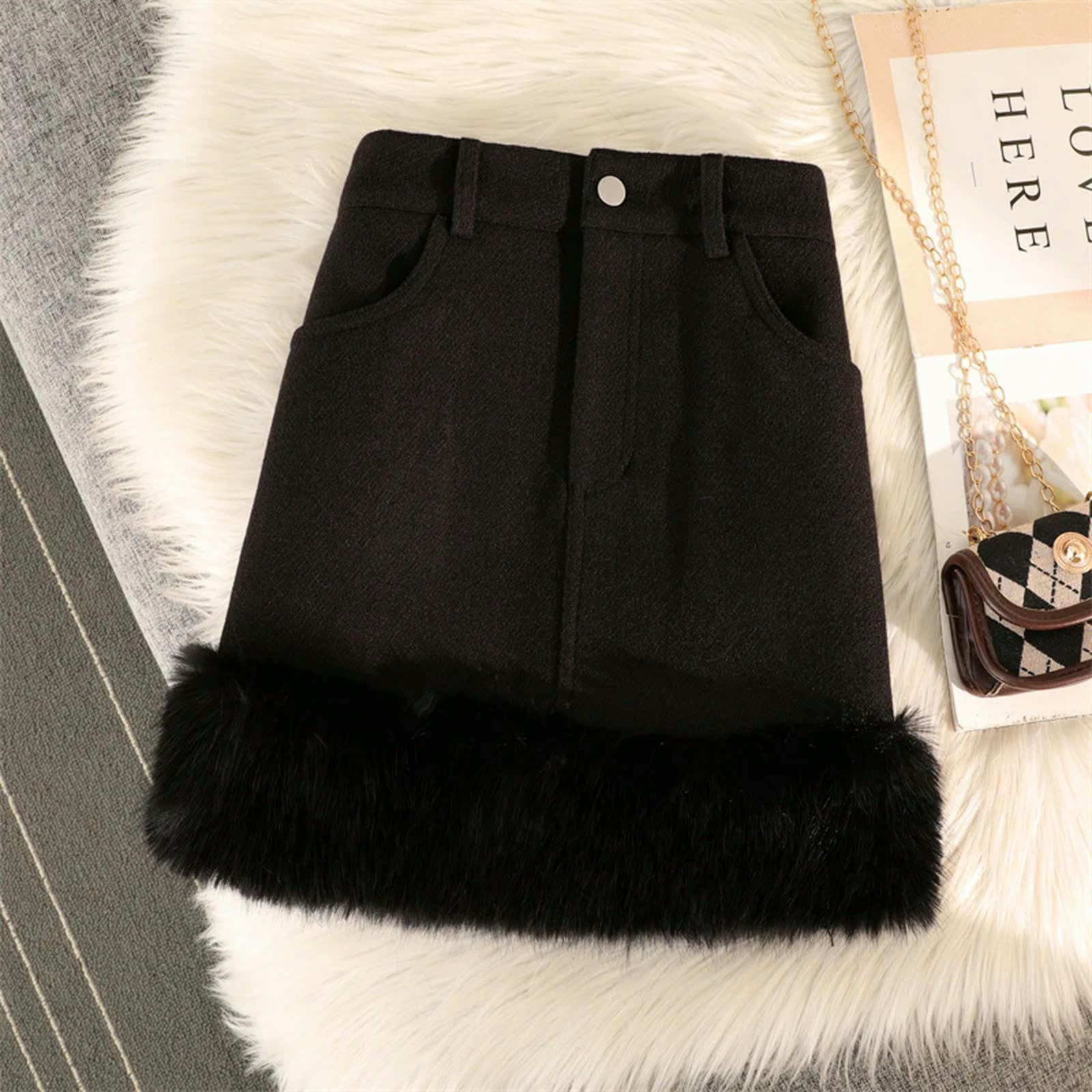 Mdybf Spódnice damskie, streetwear, mini spódniczka damska, sztuczne futro, patchworkowa, spódnica o linii A, na jesień, zimę, vintage, wysoka talia, wąska, czarna spódnica