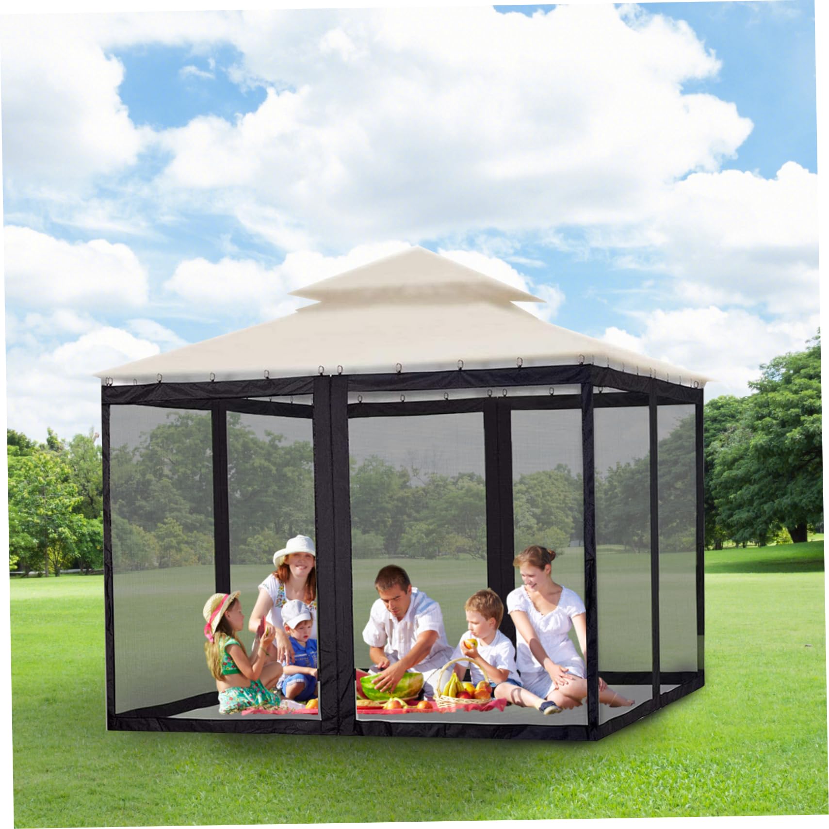 Zanzariera per Gazebo 9x11x8Ft Pannelli per Gazebo Pieghevoli Retrattili con Cerniera Zanzariera per Esterni per Portico Campeggio Patio Giardino - Pannelli per schermi