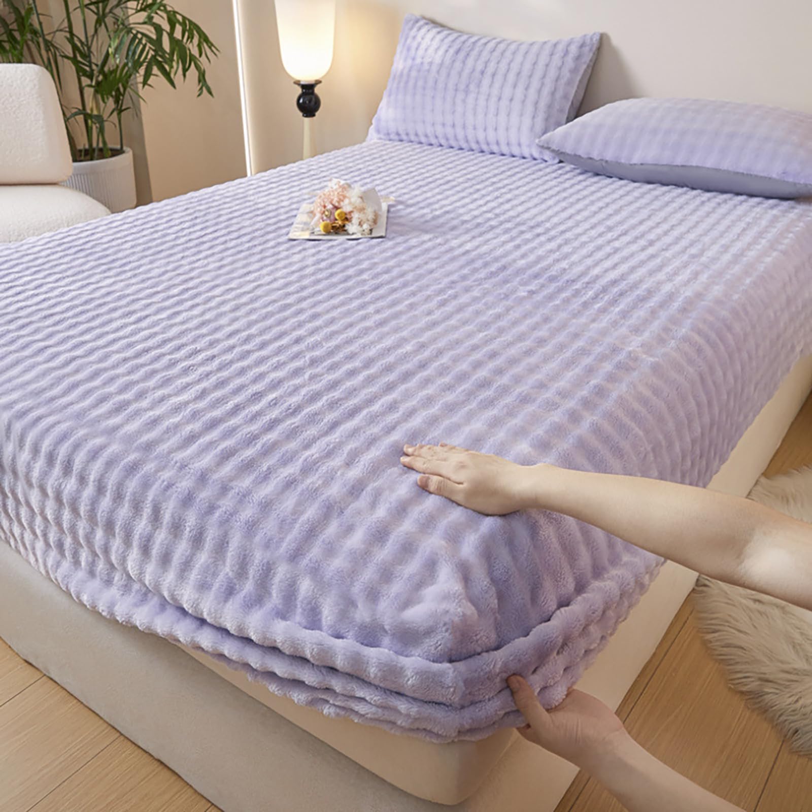 rious Twin XL miękkie aksamitne prześcieradło z gumką, flanelowy ochraniacz na materac o głębokości 30 cm, elastyczne dopasowanie, sztuczne futro królika, przytulne fioletowe prześcieradło dla