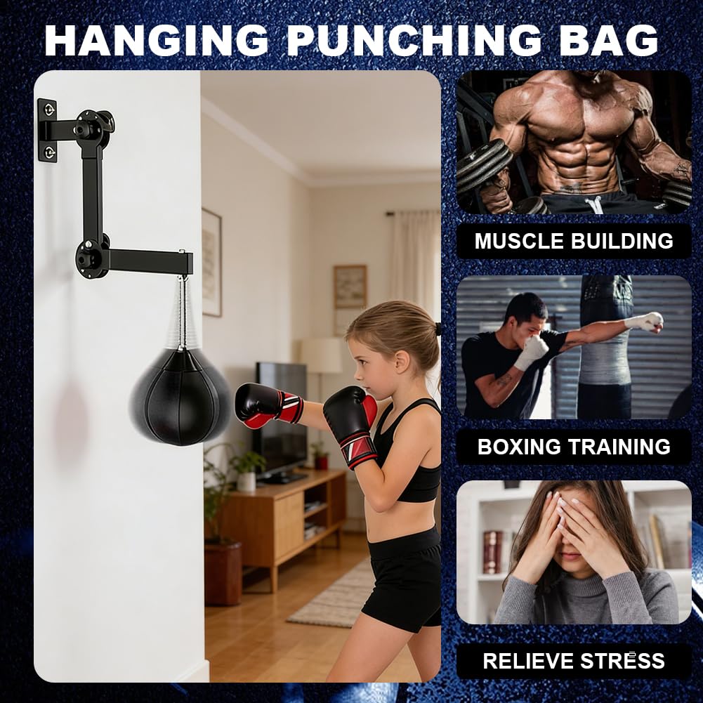 Boxsack Hängend, Punchingball Höhenverstellbar, Faltbar Boxball mit Aufhängung, Trainingsgerät für Reflexe