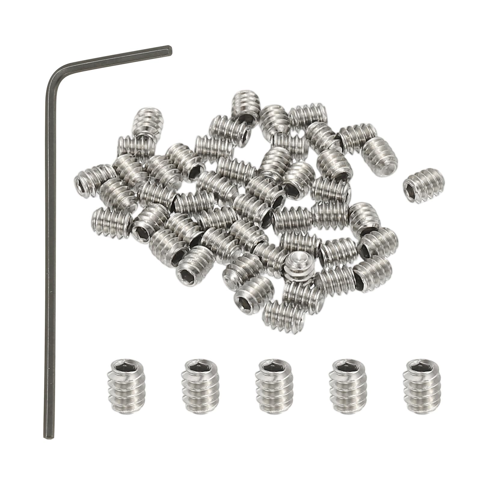 PATIKIL #4-40x1/8" Internal Hex Socket Set Grub Screws, 50 Pcs 304 Stainless Steel Cup Point Set Screw with Hex Key Wrench for Door Handles Bathroom Fixtures โ image 1