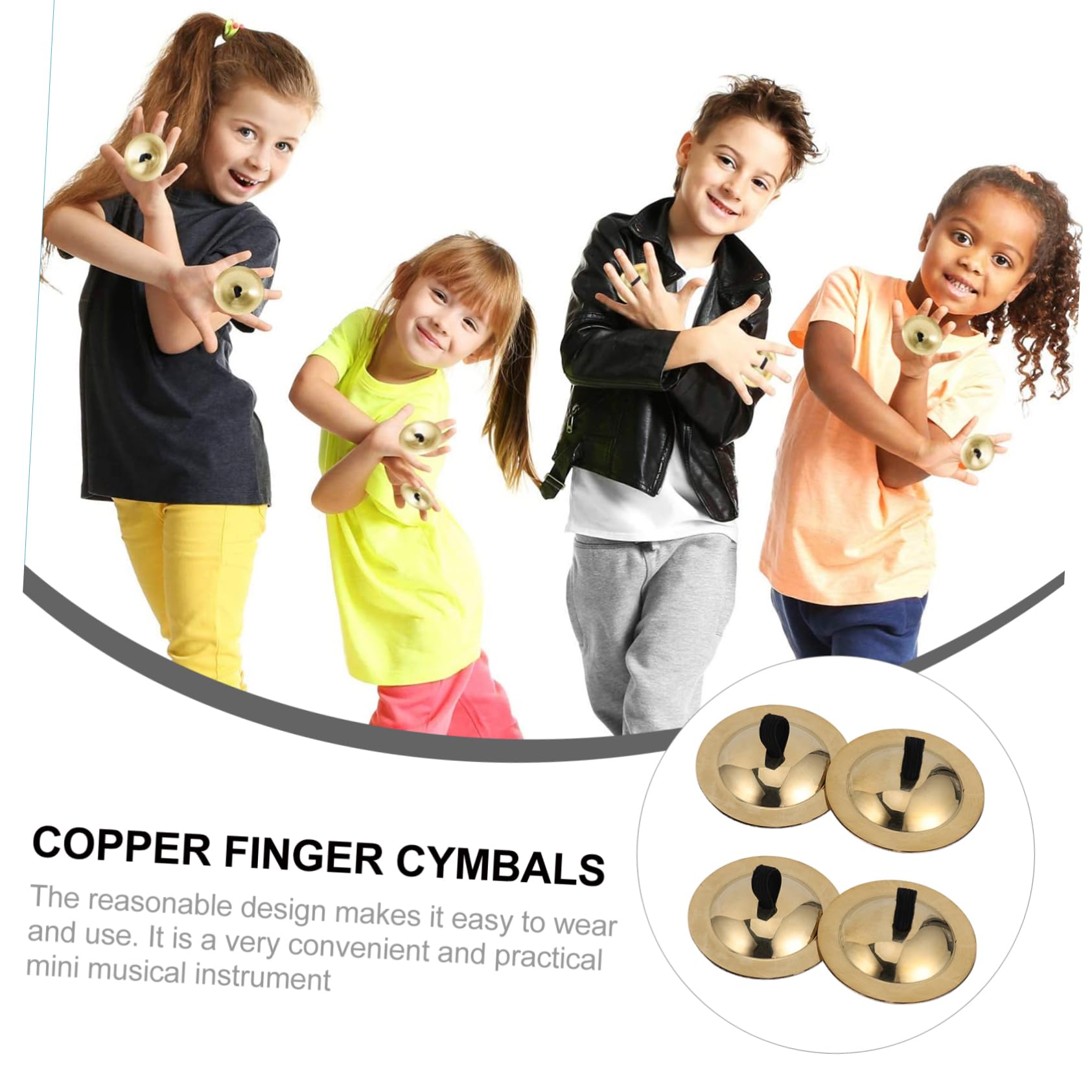 Holibanna Safe Boys and Girls Finger Cymbals 2 Pairs Mini Bronze Cymbals Dancer Ball Party Instrument Unique Design Random