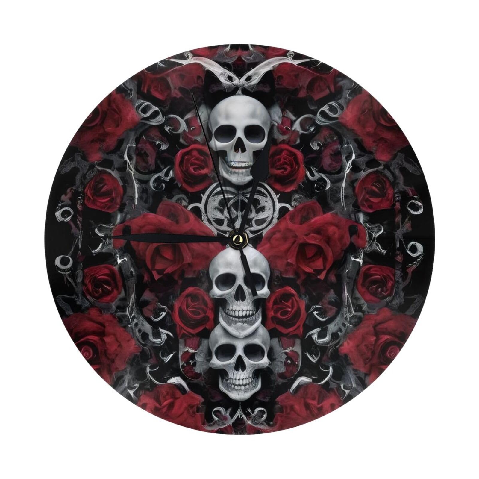 Horloge murale silencieuse tête de mort 25,4 cm mécanique sans tic-tac cuisine