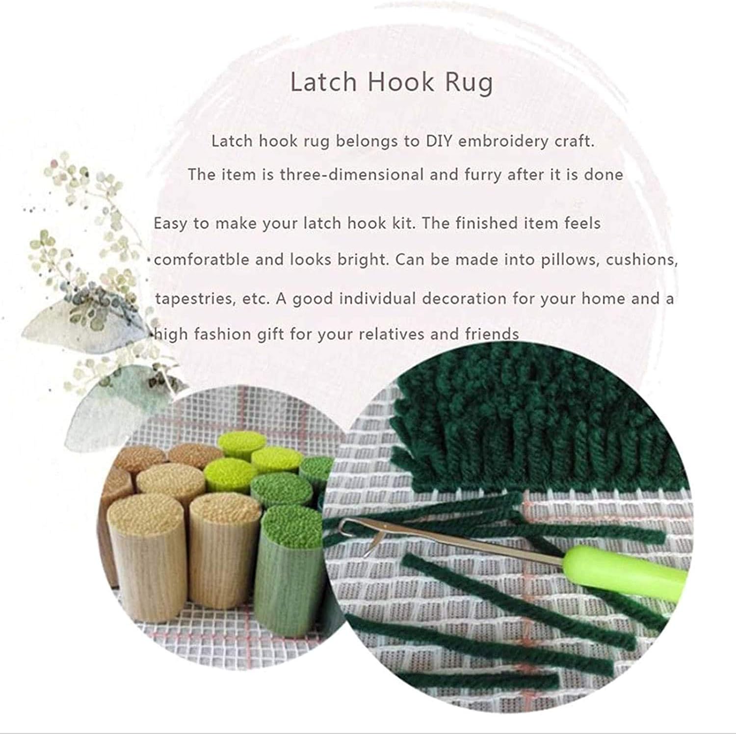 clhjinruoliu Latch Hook Kits, Soft Simple Embroidery DIY Rug Craft Kit with Include Latch Hook Set