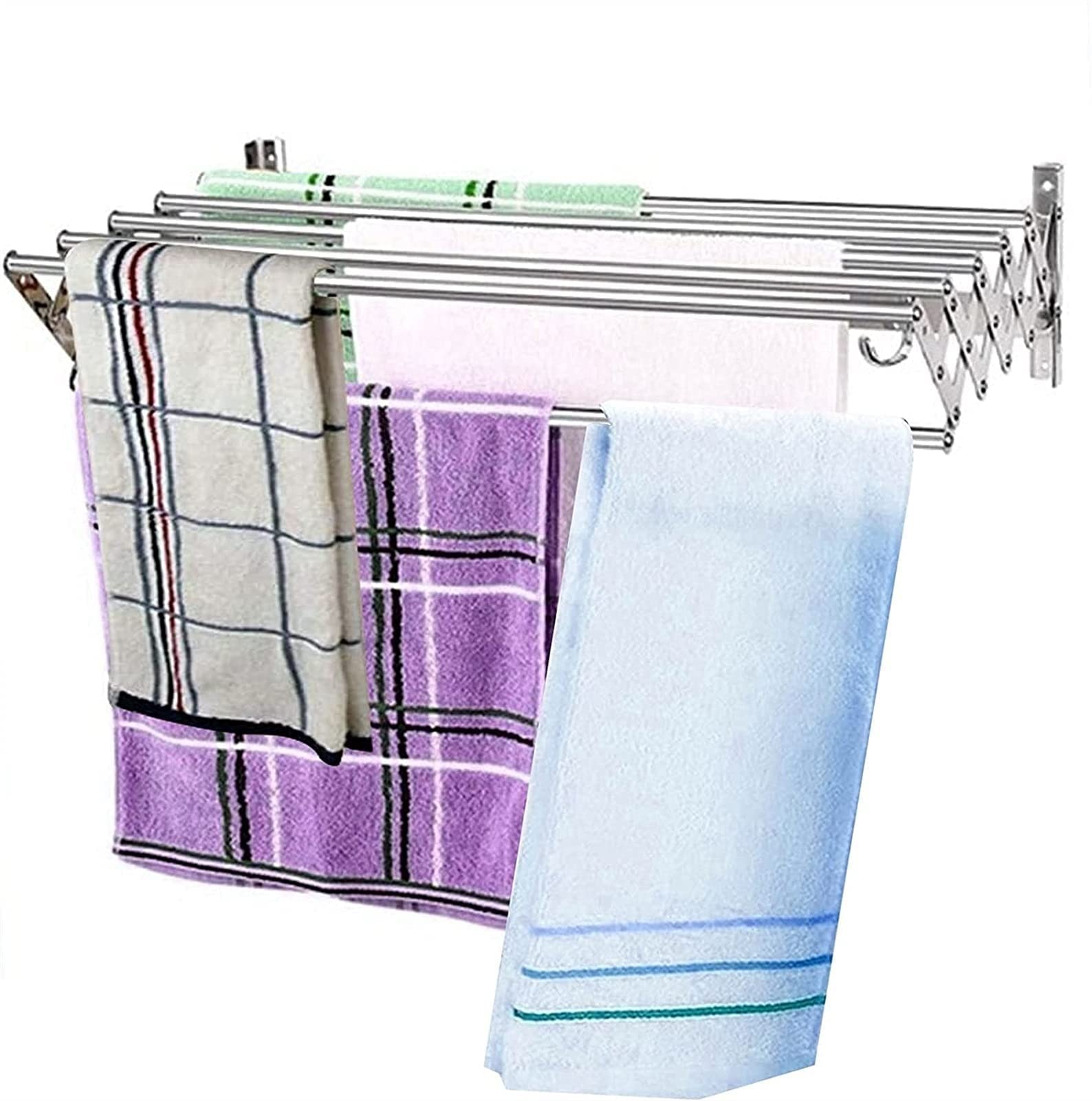 asdchZen Clothes Drying Rack Airer Clothes Horse Dryer Rack Wall Mounted Towel Rack Retractable Fold Away Clothes Dry Rackseasy To Install Balcony Bedroom40Cm,40cm