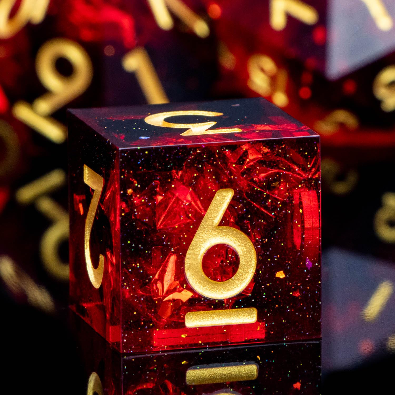 ARUOHHA DND Sharp Edges Dice Translucent Glitter Inclusions Red Resin Dragons D and D Dice Set, RPG Role Playing Games, Lightning Handmade Dungeons Polyhedral Dice Set