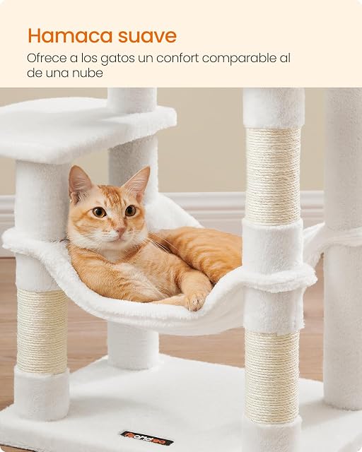 Foto 5 de 7 de Feandrea Árbol para Gatos, Altura 112 cm, Torre de Gatos, con 4 Postes Rascadores, 2 Plataformas, 1 Cueva