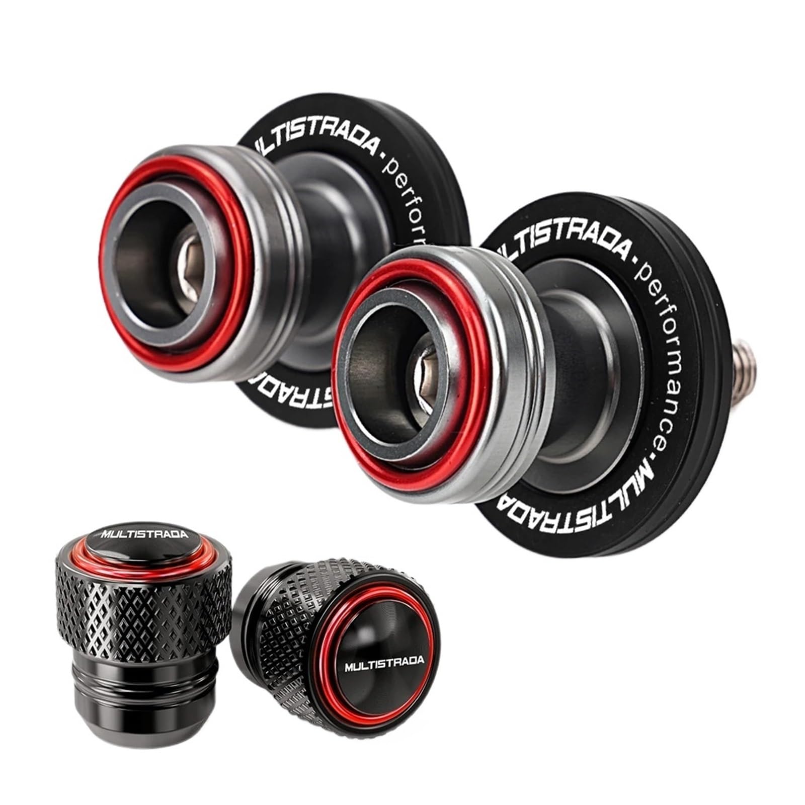 Motorcycle Rear Stand Swing Arm Spool Sliders for DU@&Cati Multistrada V2 V4 V2S V4S 950 950S 1200 1260S M8 Swingarm Spools Slider Stand Tire Valve Caps(2PCS-Red)